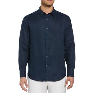 Cubavera Linen Button Down Shirt Long‎ Sleeve Casual Color Dress Blue Men XL 105